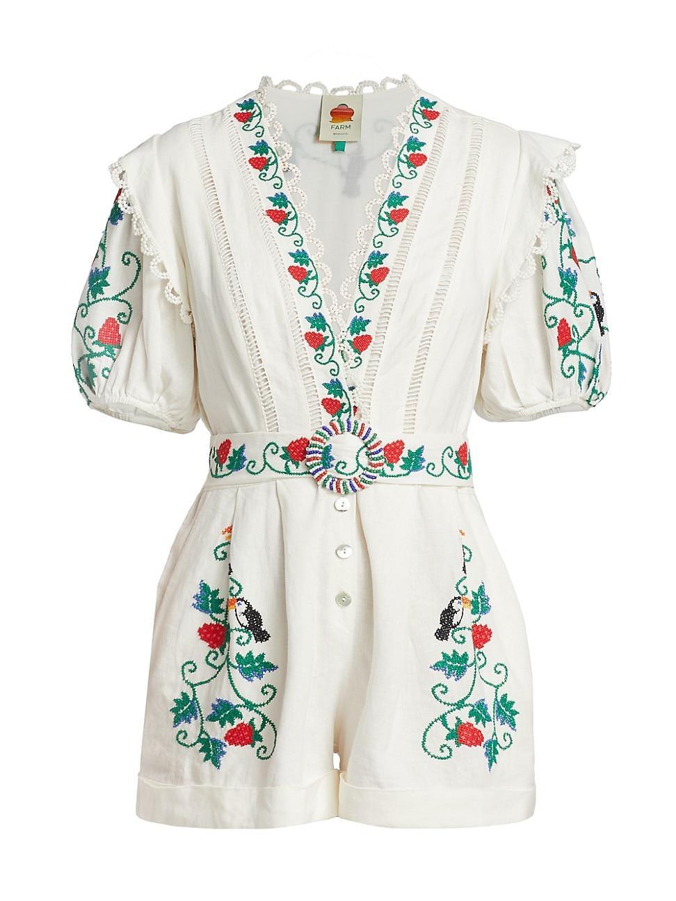 Womens Embroidered Belted Romper Product Image