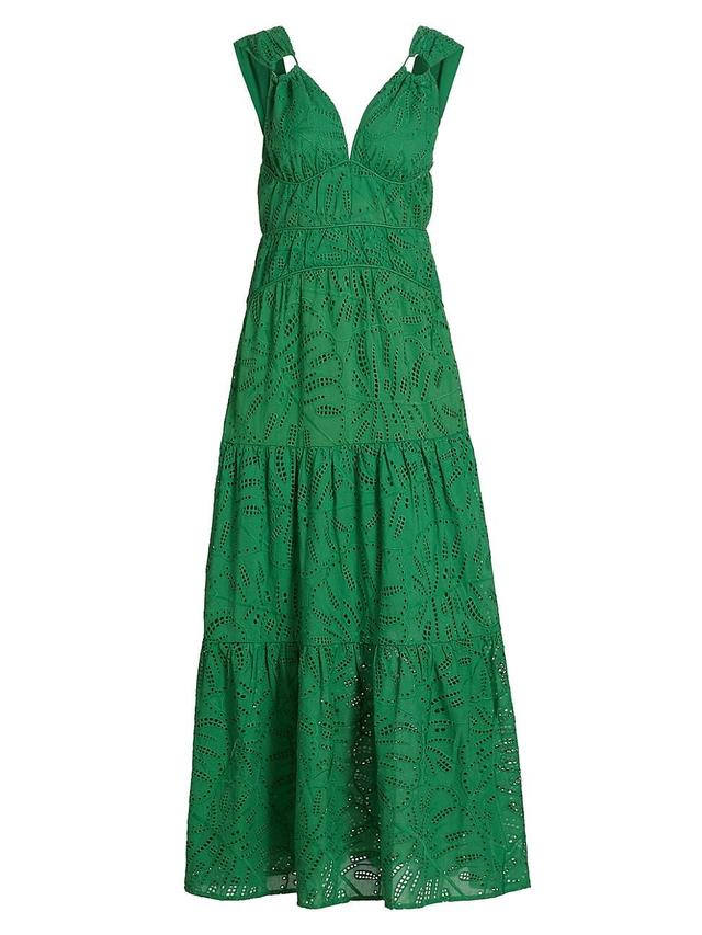 Womens Monstera Eyelet Tiered Maxi Dress Product Image