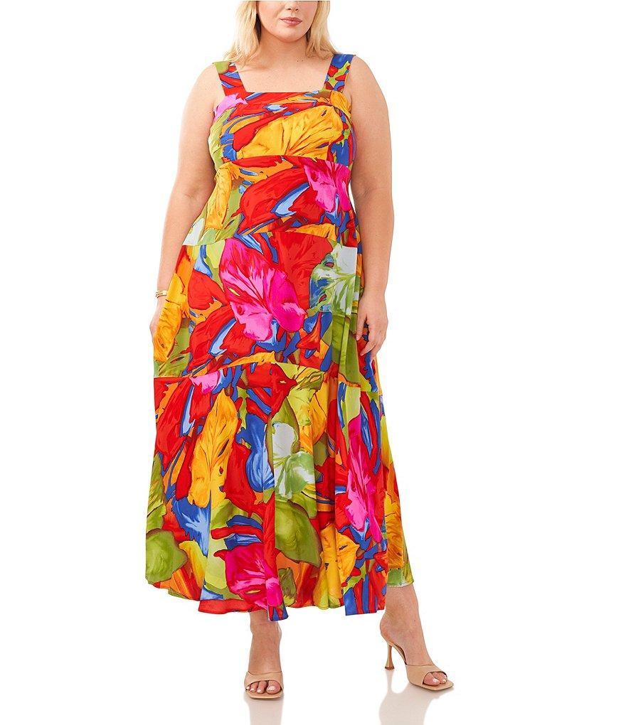 Vince Camuto Plus Size Square Neck Empire Waist Sleeveless Maxi Dress Product Image