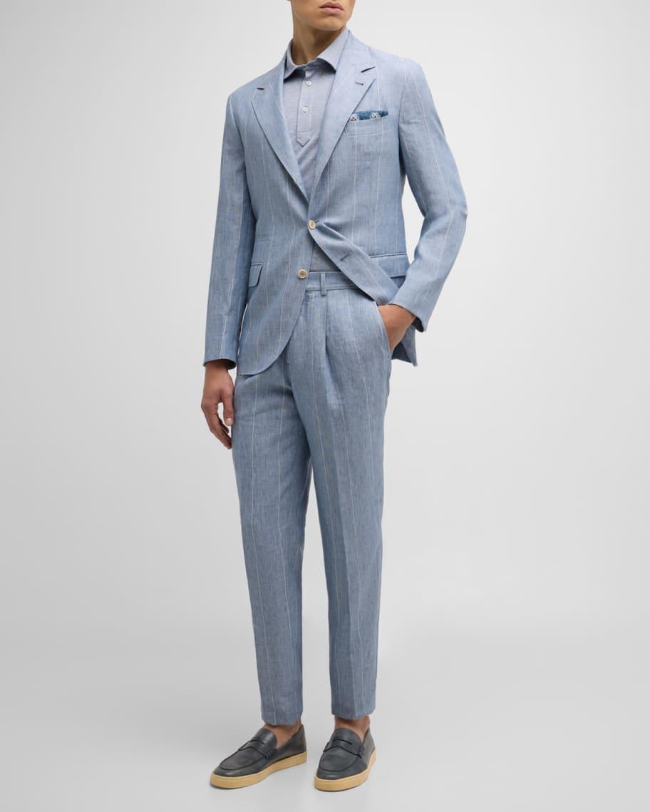 Mens Linen Wide Stripe Three-Button Suit Product Image