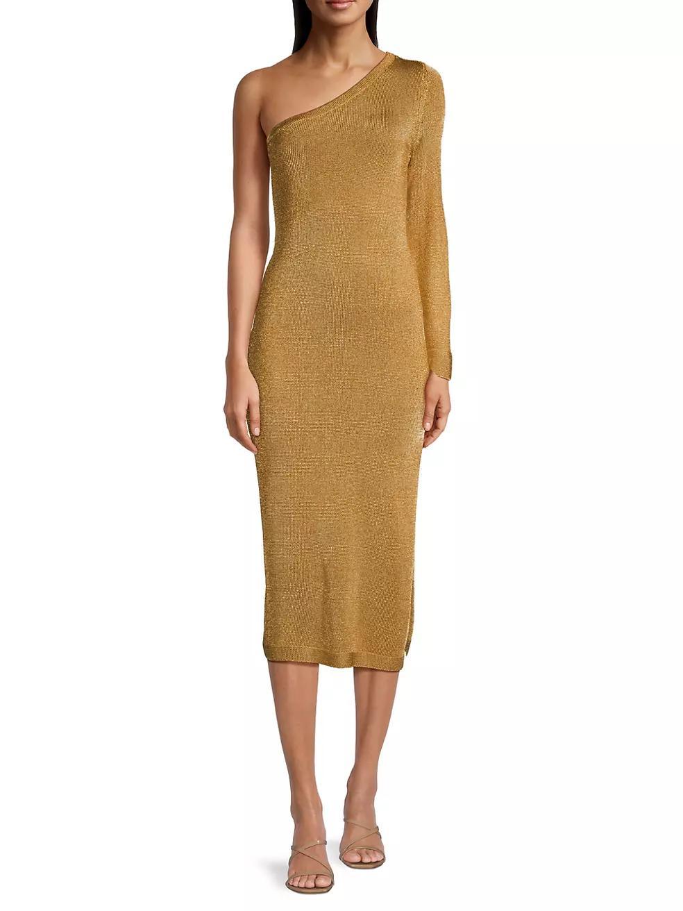 Senna Metallic One-Shoulder Midi-Dress Product Image