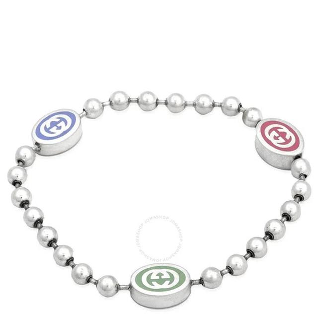 Sterling Silver And Enamel Boule Chain Interlocking G Bracelet In Silver Tone Product Image