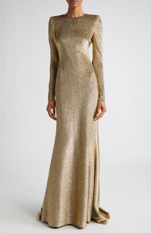 Oscar de la Renta Long Sleeve Lam Gown with Train product image