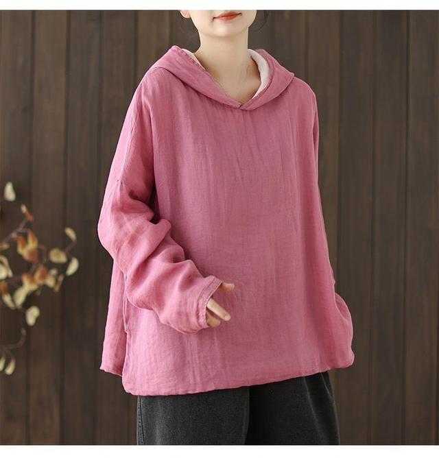 Long-Sleeve Plain Hooded T-Shirt Product Image