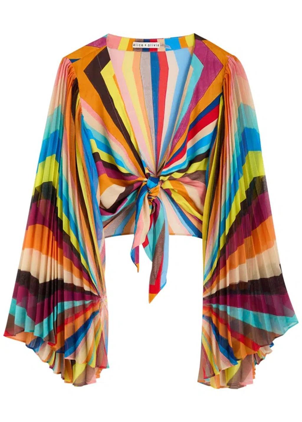 ALICE AND OLIVIA Alice + Olivia Rochelle Striped Tie-front Satin Top In Multicoloured Product Image