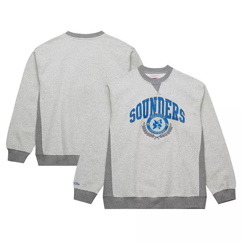 Mens Mitchell & Ness Heather Gray Seattle Sounders FC Orca Fleece Pullover Sweatshirt Product Image