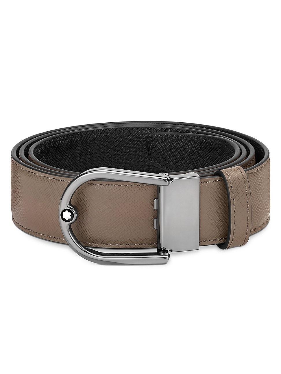 Montblanc Mens Reversible Saffiano Leather Horseshoe Buckle Belt Product Image