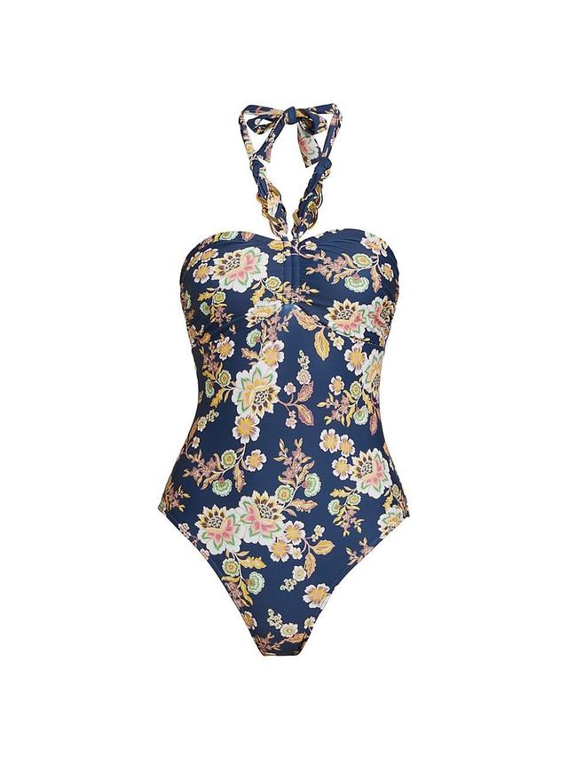 Womens Floral Chain Halter One-Piece Swimsuit Product Image