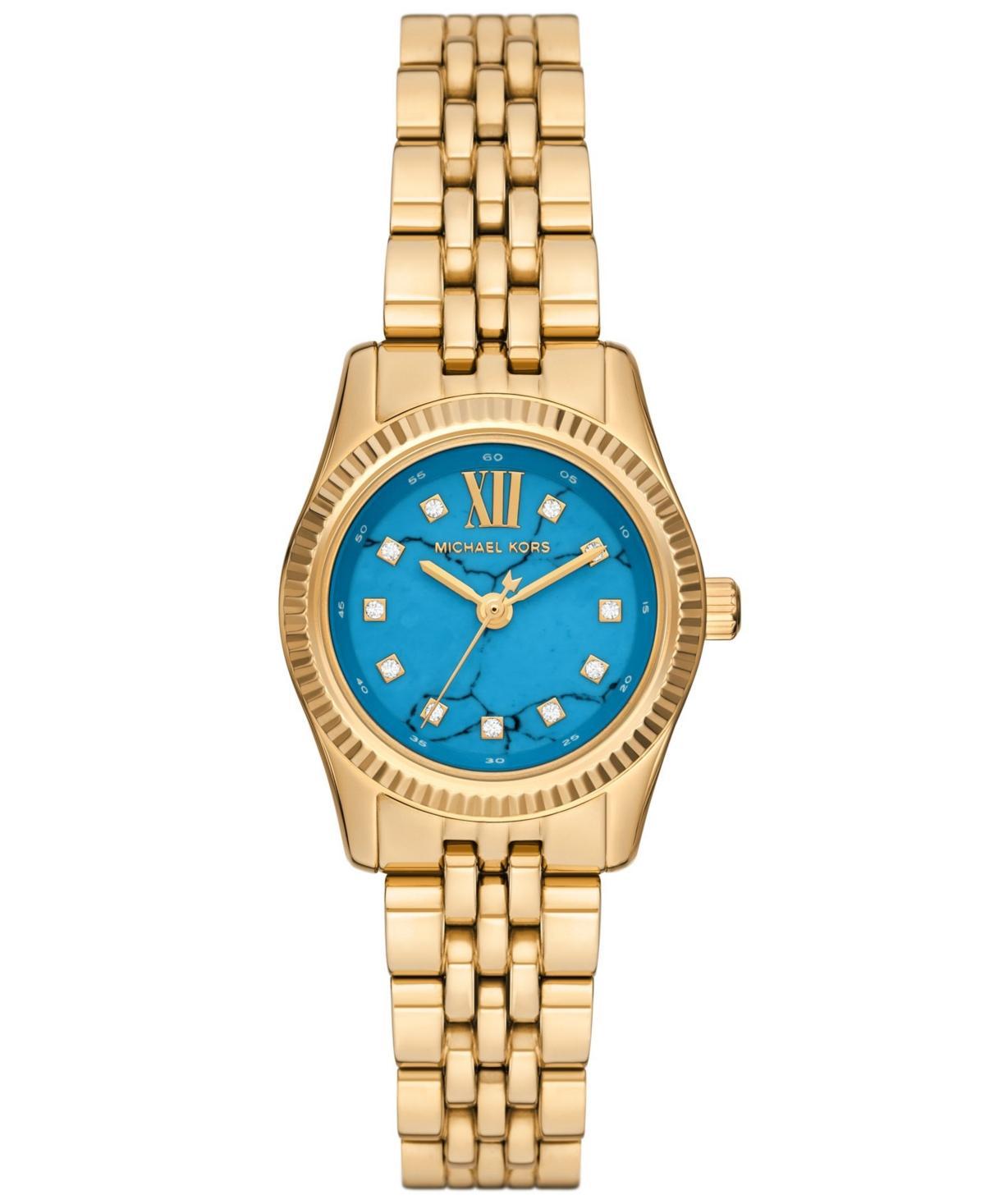 Michael Kors Womens Blue Dial Lexington Three-Hand Gold Tone Stainless Steel Bracelet Watch Product Image