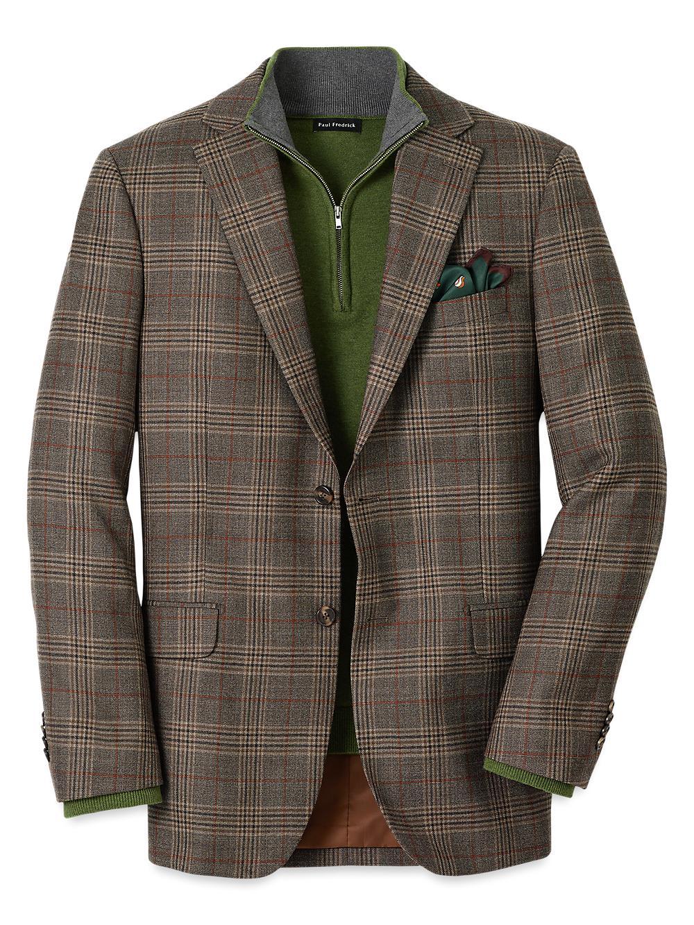 Wool Plaid Single Breasted Notch Lapel Sport Coat - Brown Product Image