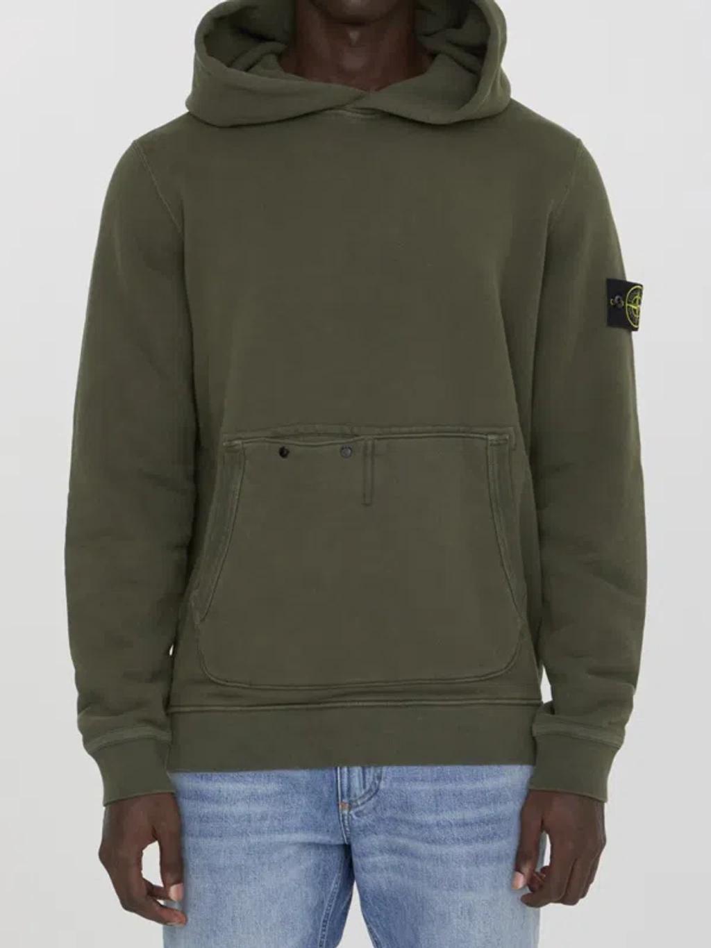 STONE ISLAND Cotton Hoodie In Green Product Image