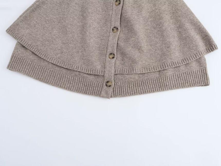 Crewneck Button-Up Plain Cape Cardigan Product Image