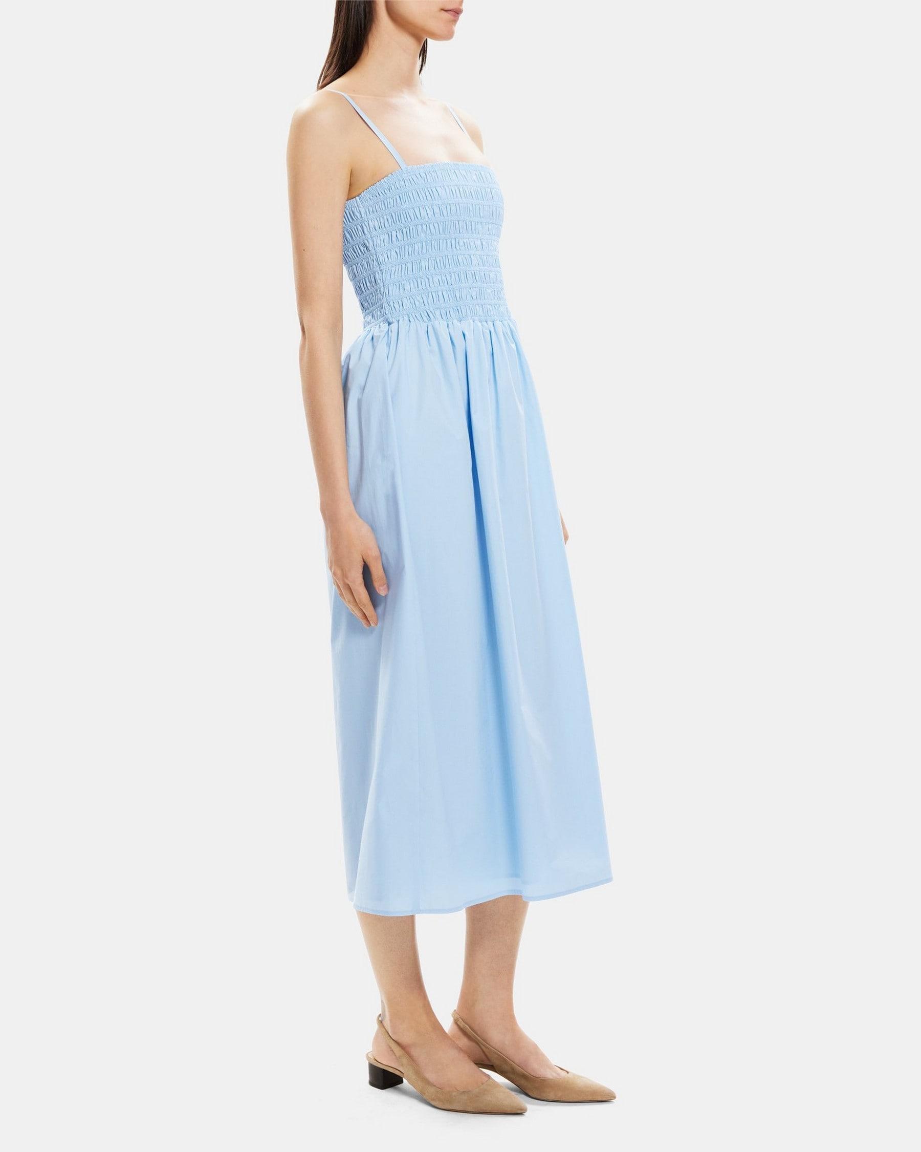 Smocked Midi Dress in Cotton Poplin Product Image