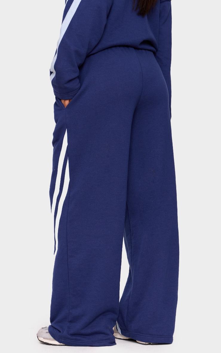 Navy Contrast Striped Wide Leg Sweatpants Product Image