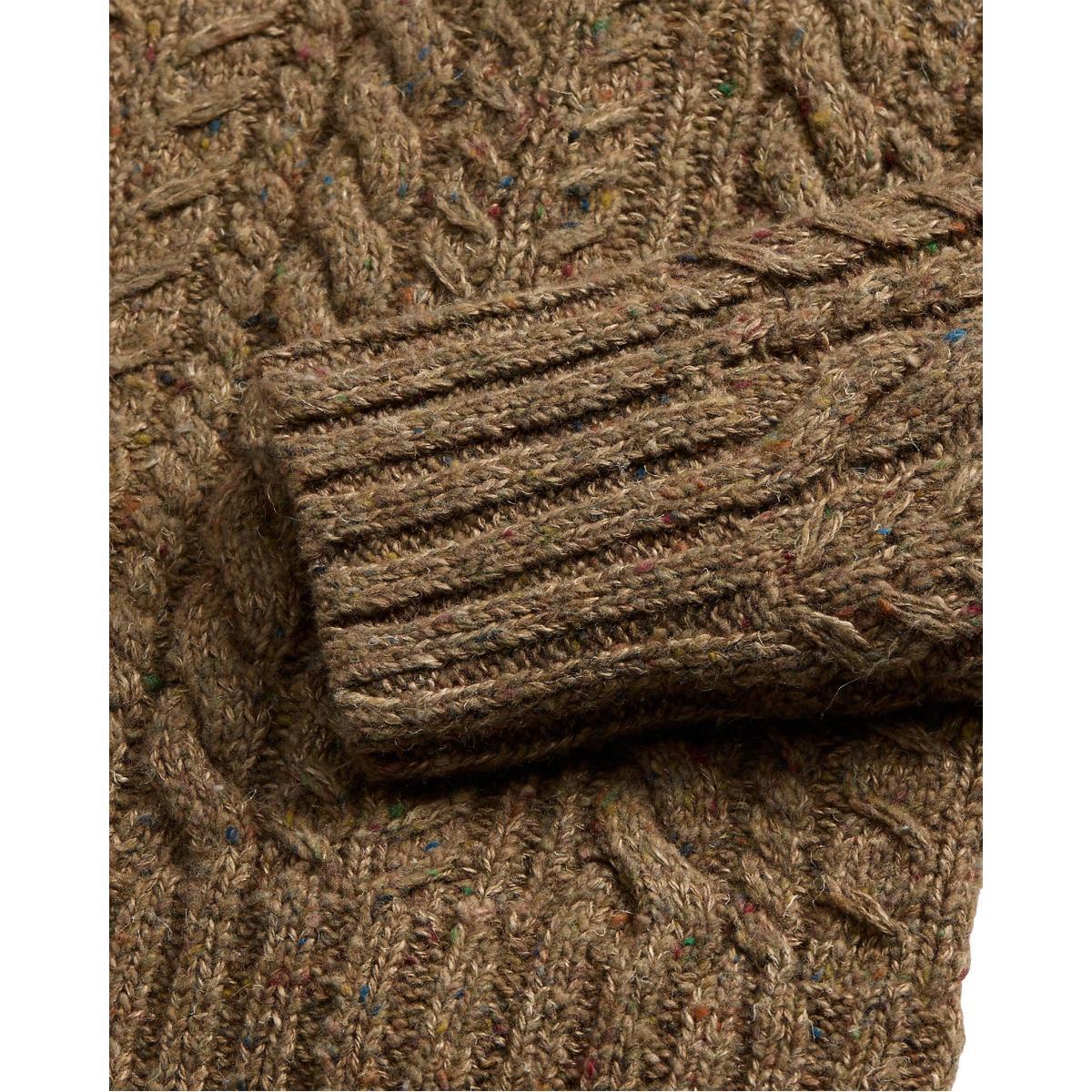 Aran-Knit Shawl-Collar Sweater Brown Heather Product Image