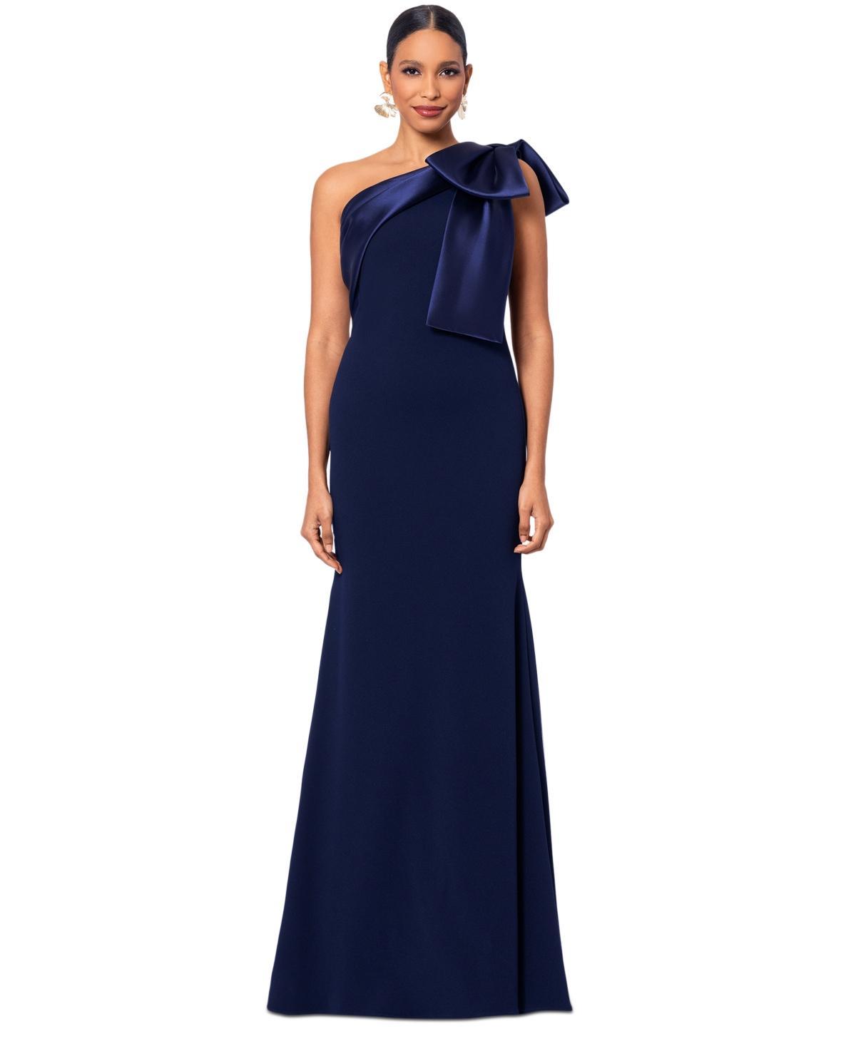 Betsy & Adam Womens Bow-Trimmed One-Shoulder Gown Product Image