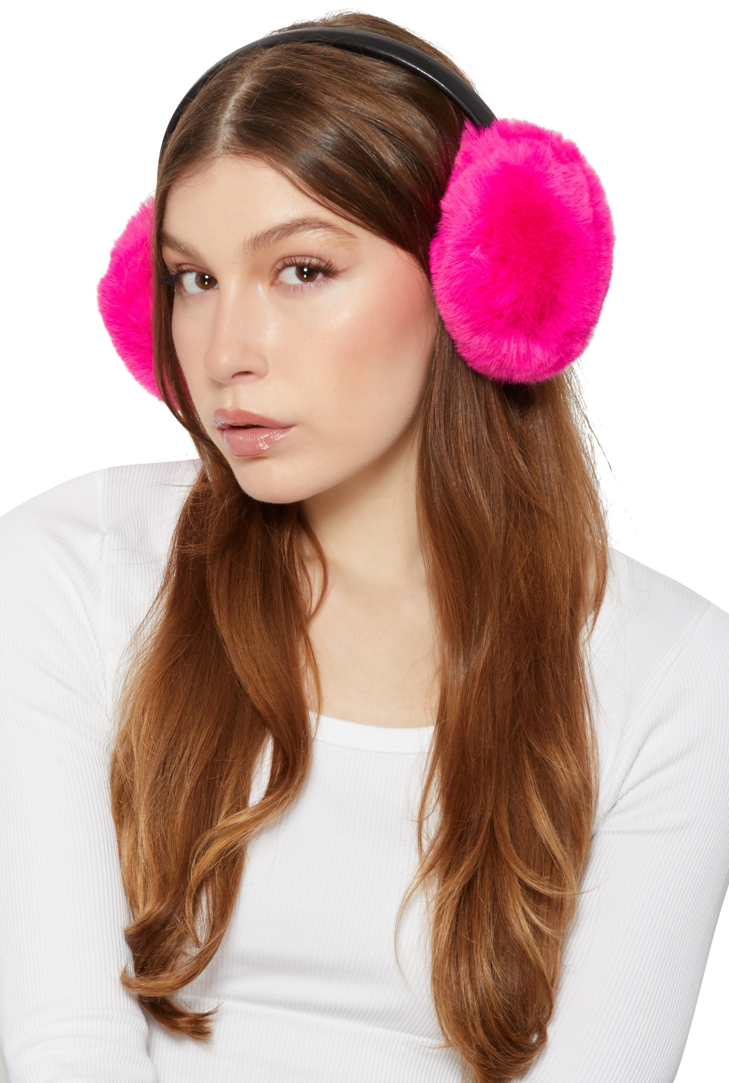 Faux Leather Band Faux Fur Earmuffs Female Product Image