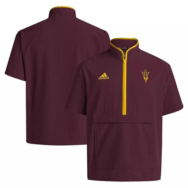 Mens adidas Maroon Arizona State Sun Devils Coaches Sideline Half-Zip Short Sleeve Jacket Product Image