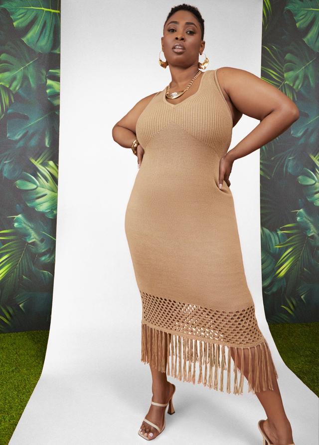 Plus Size Fringed Crochet Midi Dress Ashley Stewart Product Image