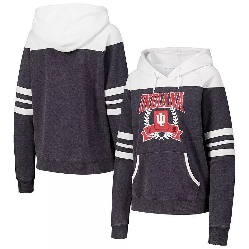 Womens Charcoal Indiana Hoosiers Blitz Striped Blocked Raglan Pullover Hoodie Product Image