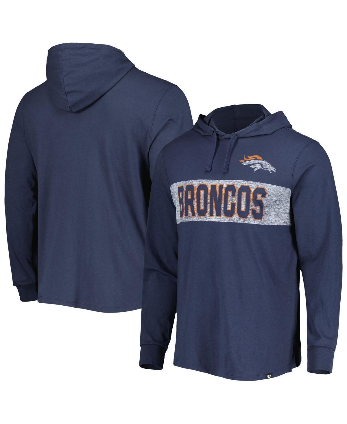 Mens 47 Brand Navy Distressed Denver Broncos Field Franklin Hooded Long Sleeve T-shirt Product Image