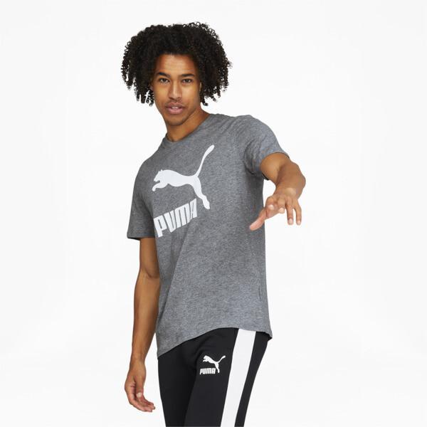 PUMA Classics Logo Men's T-Shirt in Medium Grey Heather/White Product Image