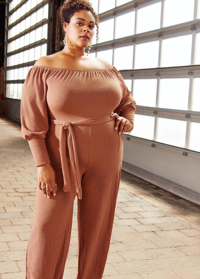 Plus Size Glittered Wide Leg Jumpsuit Ashley Stewart Product Image