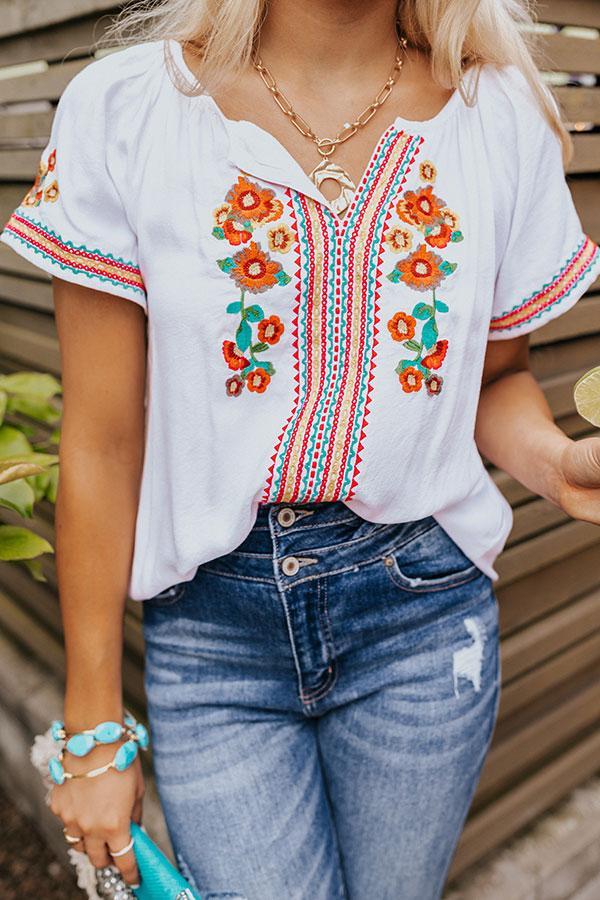 Pulled To Paradise Embroidered Top in Hot Pink Product Image