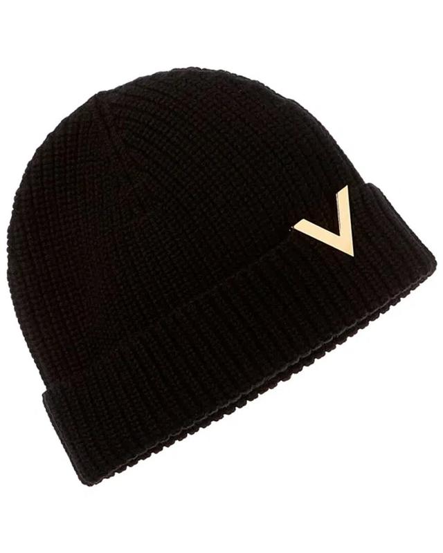 V-plaque Wool Beanie In Black Product Image