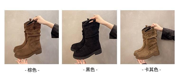 Platform Plain Faux Suede Mid-Calf Boots Product Image