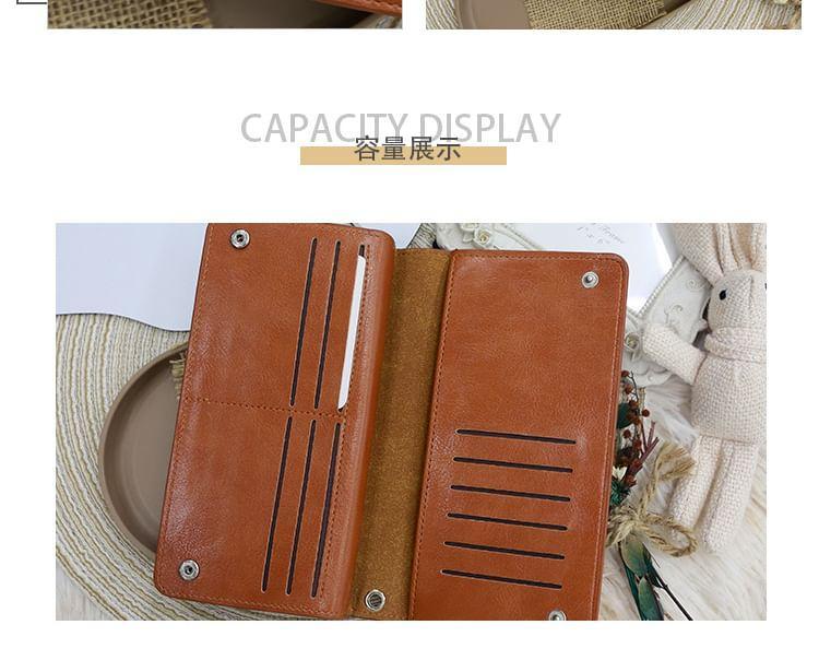 Lettering Faux Leather Long Wallet Product Image