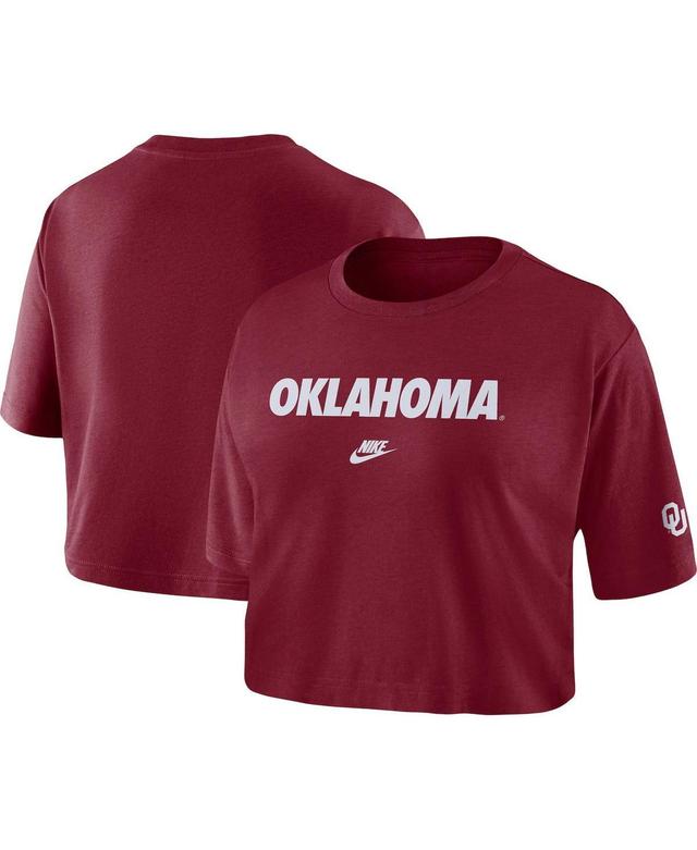 Nike Womens Crimson Oklahoma Sooners Wordmark Cropped T-Shirt Product Image