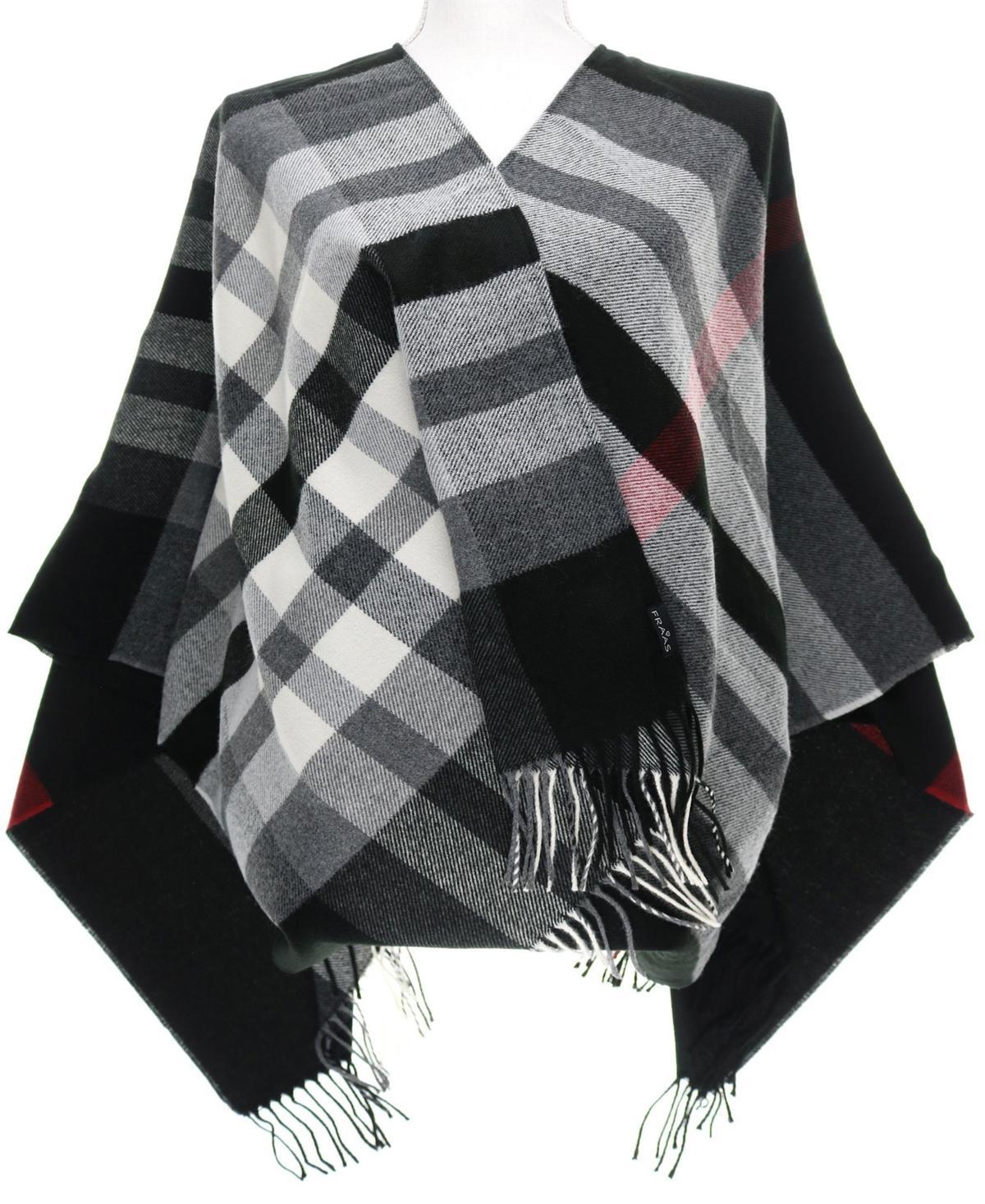 Fraas Womens Fraas Plaid Cape Sweater with Fringe-Trim Product Image