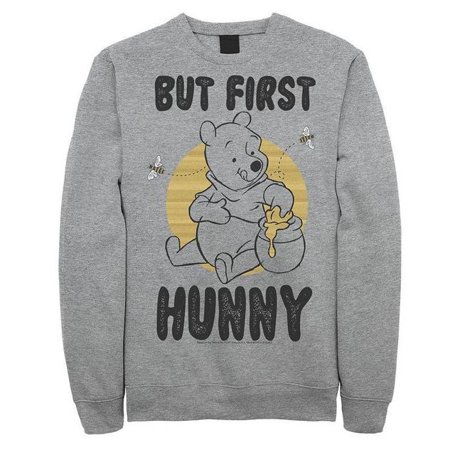 Disneys Winnie The Pooh Mens But First Hunny, Honey Sweatshirt Athletic Grey Product Image