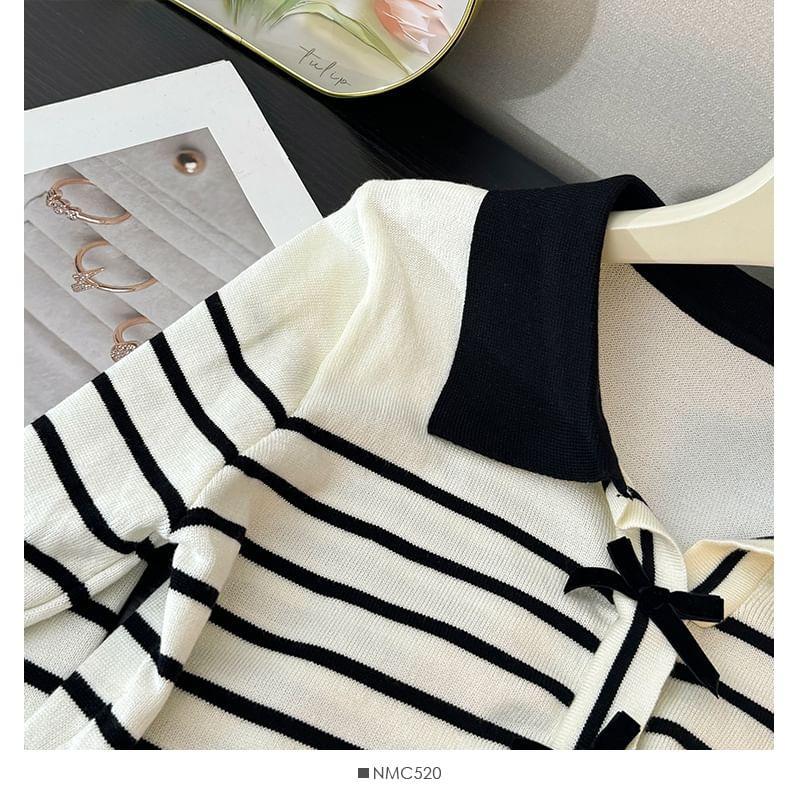 Collared Striped Knit Top Product Image