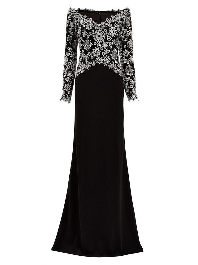 Womens Floral Lace Long-Sleeve Gown Product Image