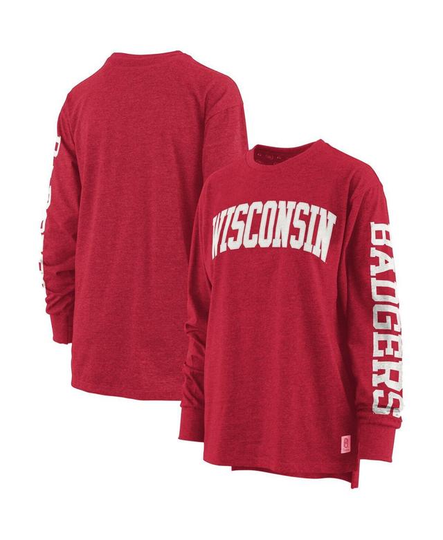 Womens Pressbox Heathered Wisconsin Badgers Two-Hit Canyon Long Sleeve T-Shirt Product Image