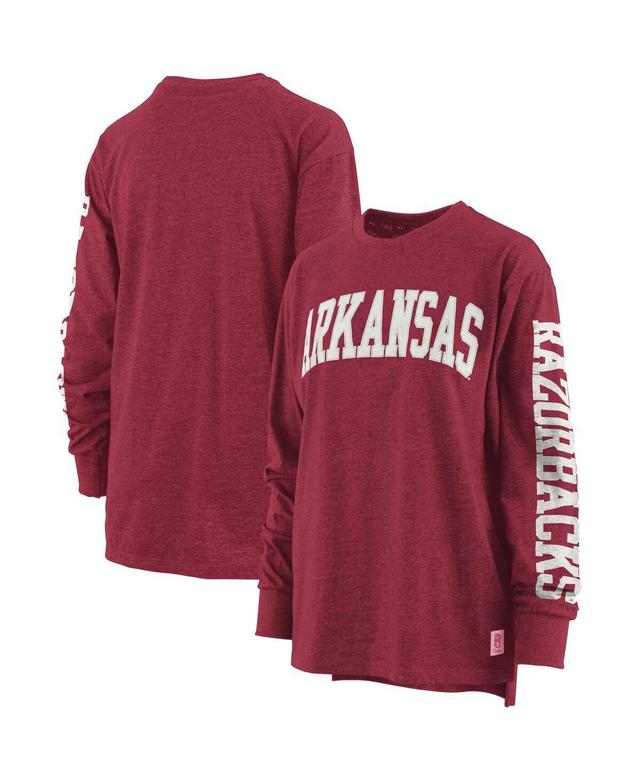 Womens Pressbox Heathered Cardinal Arkansas Razorbacks Two-Hit Canyon Long Sleeve T-Shirt Product Image