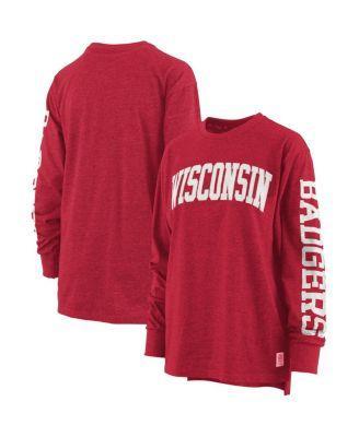 Womens Pressbox Heathered Wisconsin Badgers Two-Hit Canyon Long Sleeve T-Shirt Product Image