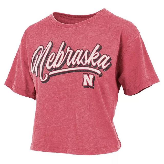 Womens Pressbox Scarlet Nebraska Huskers Team Script Harlow Vintage Waist Length T-Shirt Product Image