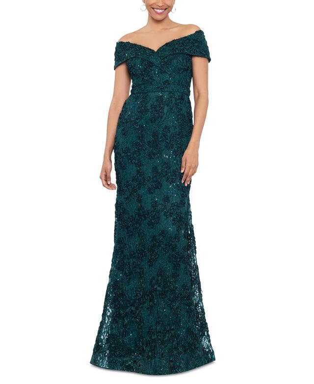 Xscape Off the Shoulder Embroidered Gown Product Image