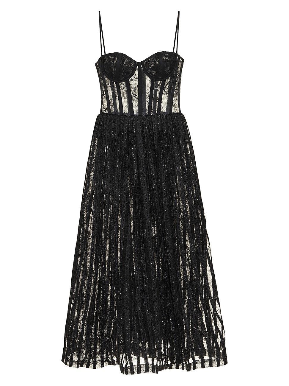 Womens Lace-Velvet Bustier Midi-Dress Product Image