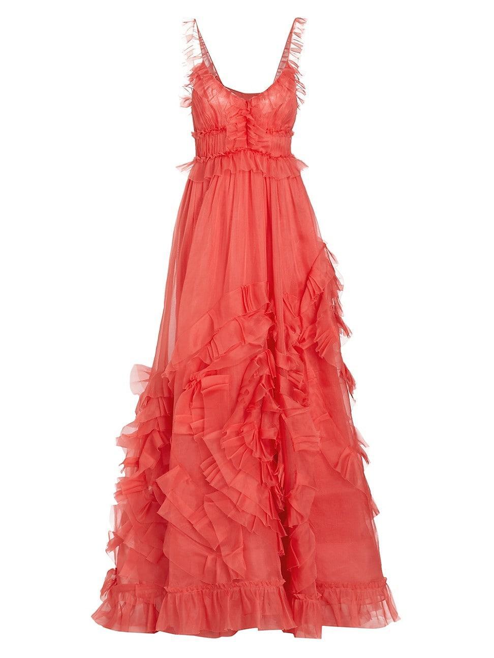 Margaux Frill-Strap Ruffled Silk Gown Product Image