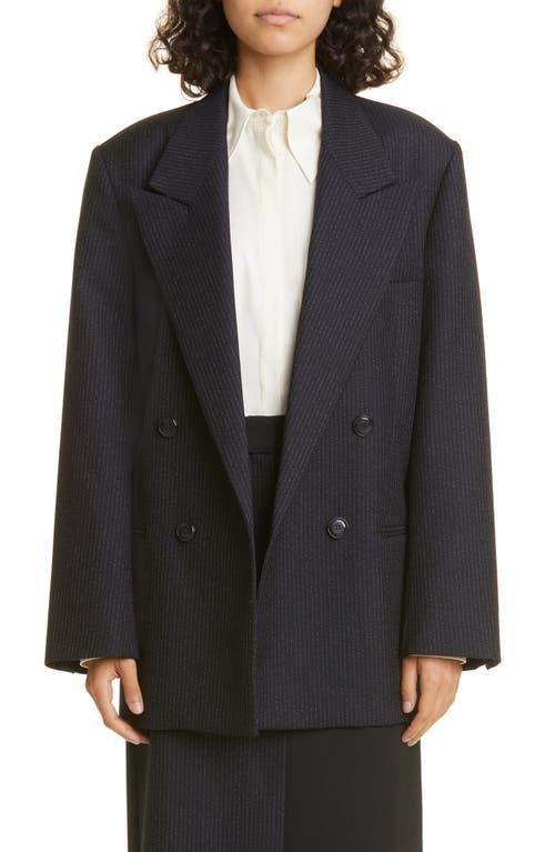 Rhe Pinstripe Double Breasted Virgin Wool Blend Blazer Product Image