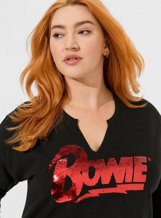 Bowie Sequin Cozy Fleece Notch Neck Drop Shoulder Sweatshirt Product Image