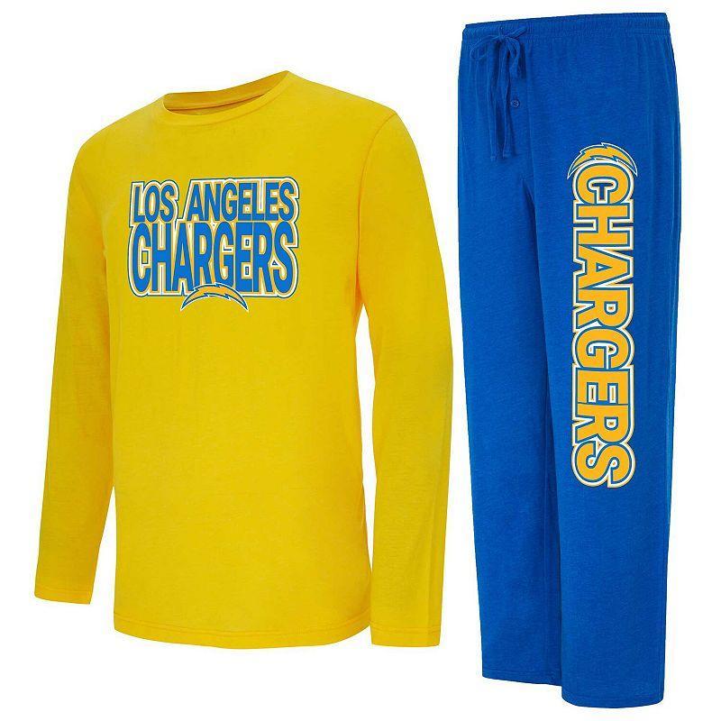 Mens Concepts Sport Powder Blue/Gold Los Angeles Chargers Meter Long Sleeve T-Shirt and Pants Sleep Set Product Image