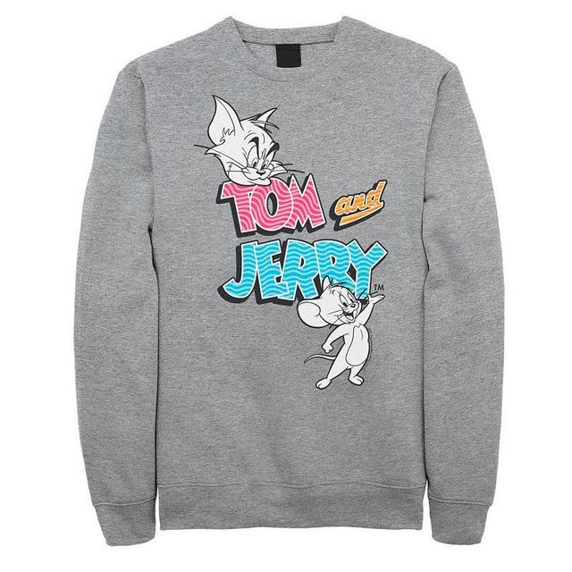 Big & Tall Tom and Jerry Patterned Logo Stamp Portrait Graphic Fleece, Mens Athletic Grey Product Image