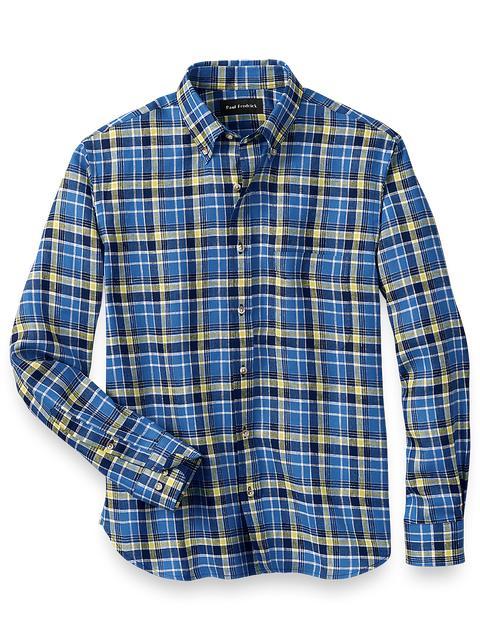 Linen Plaid Casual Shirt - Blue/yellow Product Image