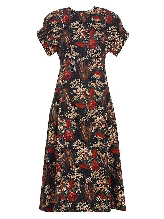 Womens Devon Floral Cotton Poplin Fit & Flare Midi-Dress Product Image