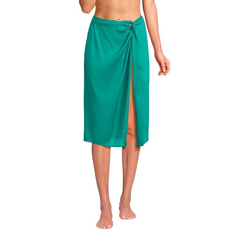 Womens Lands End Sheer Twist Front Knee Length Swim Cover-up Skirt Product Image